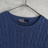 ポロ ラルフローレン ポニーロゴ ケーブル編み ニット ブルー