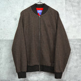 アディダス トレフォイルロゴ 千鳥格子柄 ウールジャケット ブルゾン ブラウン