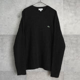 ラコステ ロゴパッチ ケーブル編み ニット ブラック