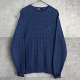 ポロ ラルフローレン ポニーロゴ ケーブル編み ニット ブルー