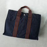 エルメス フールトゥMM キャンバス ハンドバッグ ネイビー / ブラウン