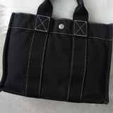 エルメス ドーヴィルPM キャンバス ハンドバッグ ブラック / ホワイトステッチ