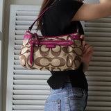 コーチ シグネチャー キャンバス ハンドバッグ ワンショルダーバッグ ベージュ / ピンク F24063 - NEWSED