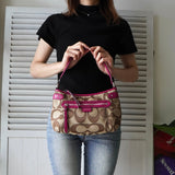 コーチ シグネチャー キャンバス ハンドバッグ ワンショルダーバッグ ベージュ / ピンク F24063 - NEWSED