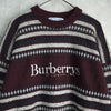 バーバリー ボーダー柄 ロゴ 刺繍 ニット ボルドー / グレー