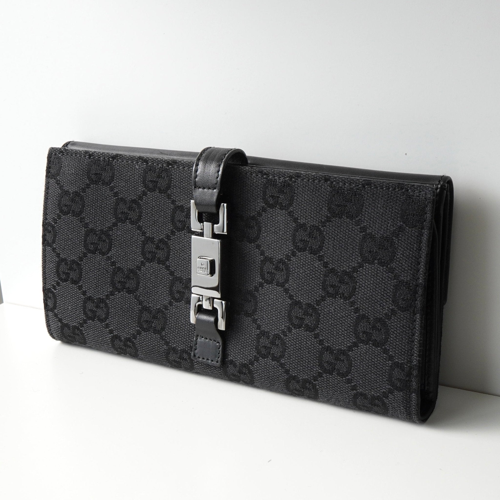 【極美品】GUCCI レザー×キャンバス 二つ折り財布 GG総柄 ジャッキー GUCCI ホワイト 二つ折り財布 GGキャンバス ジャッキー 035