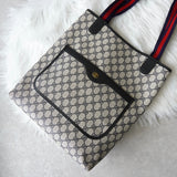 オールド グッチ シェリーライン GGスプリーム トートバッグ ホワイト / ネイビー - NEWSED