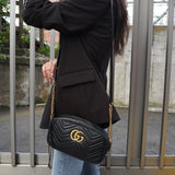 グッチ GGマーモント レザー チェーン ショルダーバッグ ブラック - NEWSED
