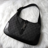 グッチ ジャッキー GGデニム / レザー ワンショルダーバッグ ブラック - NEWSED