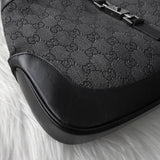 グッチ ジャッキー GGデニム / レザー ワンショルダーバッグ ブラック - NEWSED