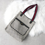 オールド グッチ シェリーライン GGスプリーム / レザートートバッグ ベージュ ネイビー - NEWSED