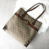 グッチ シェリーライン GGスプリーム / レザー トートバッグ ブラウン - NEWSED