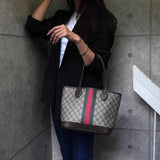 グッチ シェリー GGスプリーム レザー トートバッグ ブラウン - NEWSED