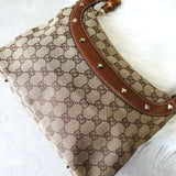 グッチ バンブー GGキャンバス / レザー スタッズ ワンショルダーバッグ ベージュ - NEWSED