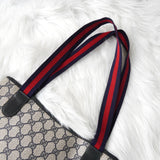 オールド グッチ シェリーライン GGスプリーム / レザートートバッグ ベージュ ネイビー - NEWSED