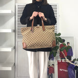 グッチ GGキャンバス / レザー トートバッグ ブラウン - NEWSED