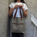 グッチ シェリー GGスプリーム / レザー トートバッグ ブラウン - NEWSED