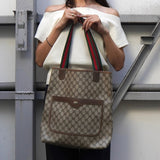 グッチ シェリー GGスプリーム / レザー トートバッグ ブラウン - NEWSED