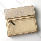 グッチ ジャンボ GGキャンバス / レザー 二つ折り財布 ベージュ - NEWSED