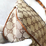 グッチ バンブー GGキャンバス / レザー スタッズ ワンショルダーバッグ ベージュ - NEWSED