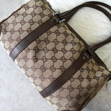 グッチ GGキャンバス / レザー ハンドバッグ ミニボストンバッグ 肩掛け ブラウン - NEWSED