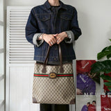 グッチ シェリーライン GGスプリーム / レザー トートバッグ ブラウン - NEWSED