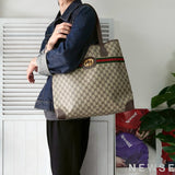 グッチ シェリーライン GGスプリーム / レザー トートバッグ ブラウン - NEWSED