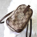 グッチ GGキャンバス / レザー ハンドバッグ ミニボストンバッグ 肩掛け ブラウン - NEWSED