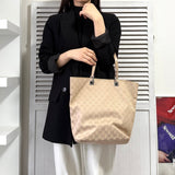 グッチ GGキャンバス / レザー トートバッグ ベージュ - NEWSED