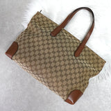 グッチ GGキャンバス / レザー トートバッグ ブラウン - NEWSED