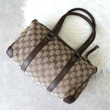 グッチ GGキャンバス / レザー ハンドバッグ ミニボストンバッグ 肩掛け ブラウン - NEWSED