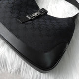 グッチ ジャッキー GGキャンバス / レザー ワンショルダーバッグ ブラック - NEWSED