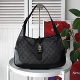 グッチ ジャッキー GGデニム / レザー ワンショルダーバッグ ブラック - NEWSED