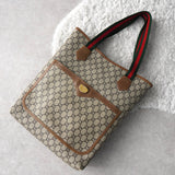 オールド グッチ シェリーライン GGプラス/レザー トートバッグ A4収納可 ベージュ - NEWSED