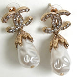 シャネル ココマーク ラインストーン スイング ドロップ パール ピアス GP - NEWSED