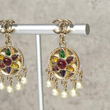 シャネル ココマーク カラーストーン フェイクパール ピアス GPゴールド - NEWSED