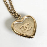 シャネル ココマーク ハート ラインストーン フェイクパール ネックレス GP ゴールド / ブラック - NEWSED