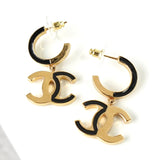 シャネル ココマーク ラインストーン フープ ピアス GP ブラック / ホワイト - NEWSED