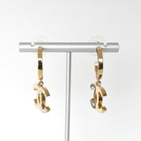 シャネル ココマーク ラインストーン フープ ピアス GP ブラック / ホワイト - NEWSED