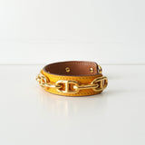 エルメス シェーヌダンクル レザー バングル イエロー / GPゴールド - NEWSED