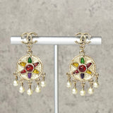 シャネル ココマーク カラーストーン フェイクパール ピアス GPゴールド - NEWSED