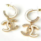 シャネル ココマーク ラインストーン フープ ピアス GP ブラック / ホワイト - NEWSED