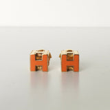 エルメス ミニ カージュドアッシュ Hキューブ ピアス ゴールド / オレンジ 箱付き - NEWSED