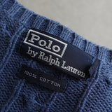 ポロ ラルフローレン ポニーロゴ ケーブル編み ニット ブルー