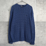 ポロ ラルフローレン ポニーロゴ ケーブル編み ニット ブルー