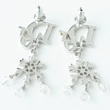 ディオール ロゴ ラインストーン スノー クリスタル ピアス シルバー