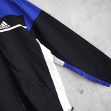 アディダス ナイロンジャケット ロゴプリント ブラック×ブルー Lサイズ - NEWSED