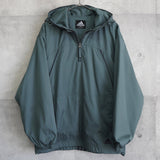 アディダス アノラックパーカー ロゴ刺繍 ハーフジップ グリーン L相当 - NEWSED
