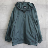 アディダス アノラックパーカー ロゴ刺繍 ハーフジップ グリーン L相当 - NEWSED