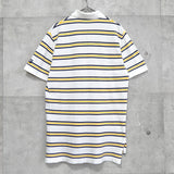 ポロスポーツ ラルフローレン 星条旗ロゴ ワンポイント刺繍 ボーダー柄 半袖ポロシャツ ホワイト / イエロー / ネイビー メンズM相当 - NEWSED